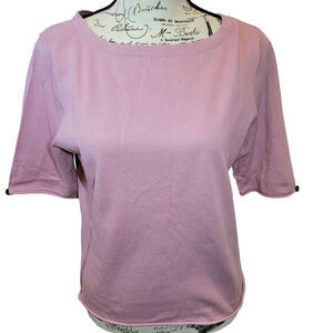 J.Jill Sweater Top Short Sleeve Boxy Womens Small Pink Crop Boat Neck Roll Edge